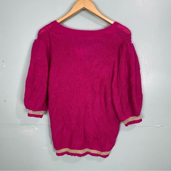 Lilly Pulitzer Skylynn Sweater Knit‎ Metallic Pink Barbie V Neck Sweater 009311 - Picture 4 of 4